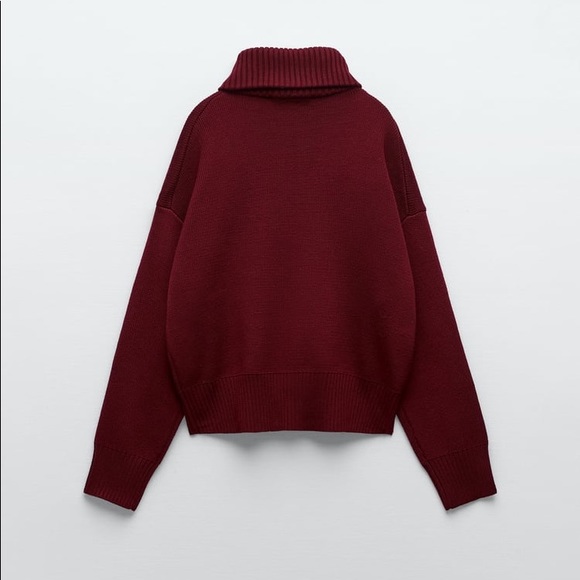 Zara Set - Burgundy Wool Blend Knit Zip Sweater & Mini Skirt - Picture 14 of 17
